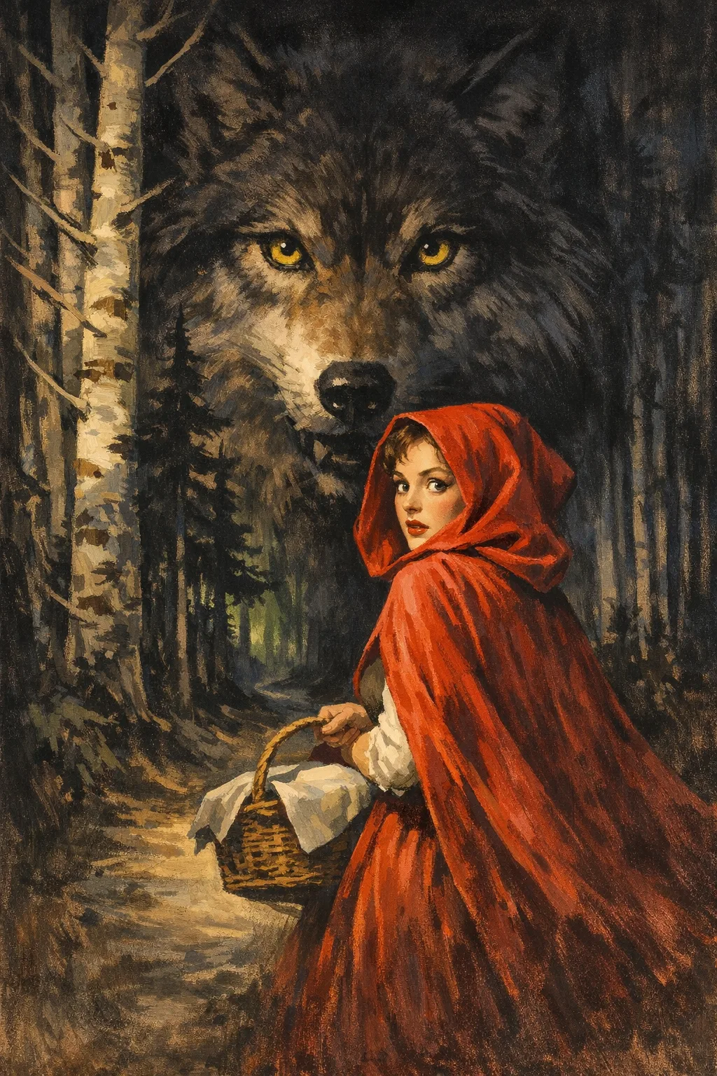 Little Red Riding Hood — Matinee Gouache: 1940s painted one-sheet, spotlight and deep shadow