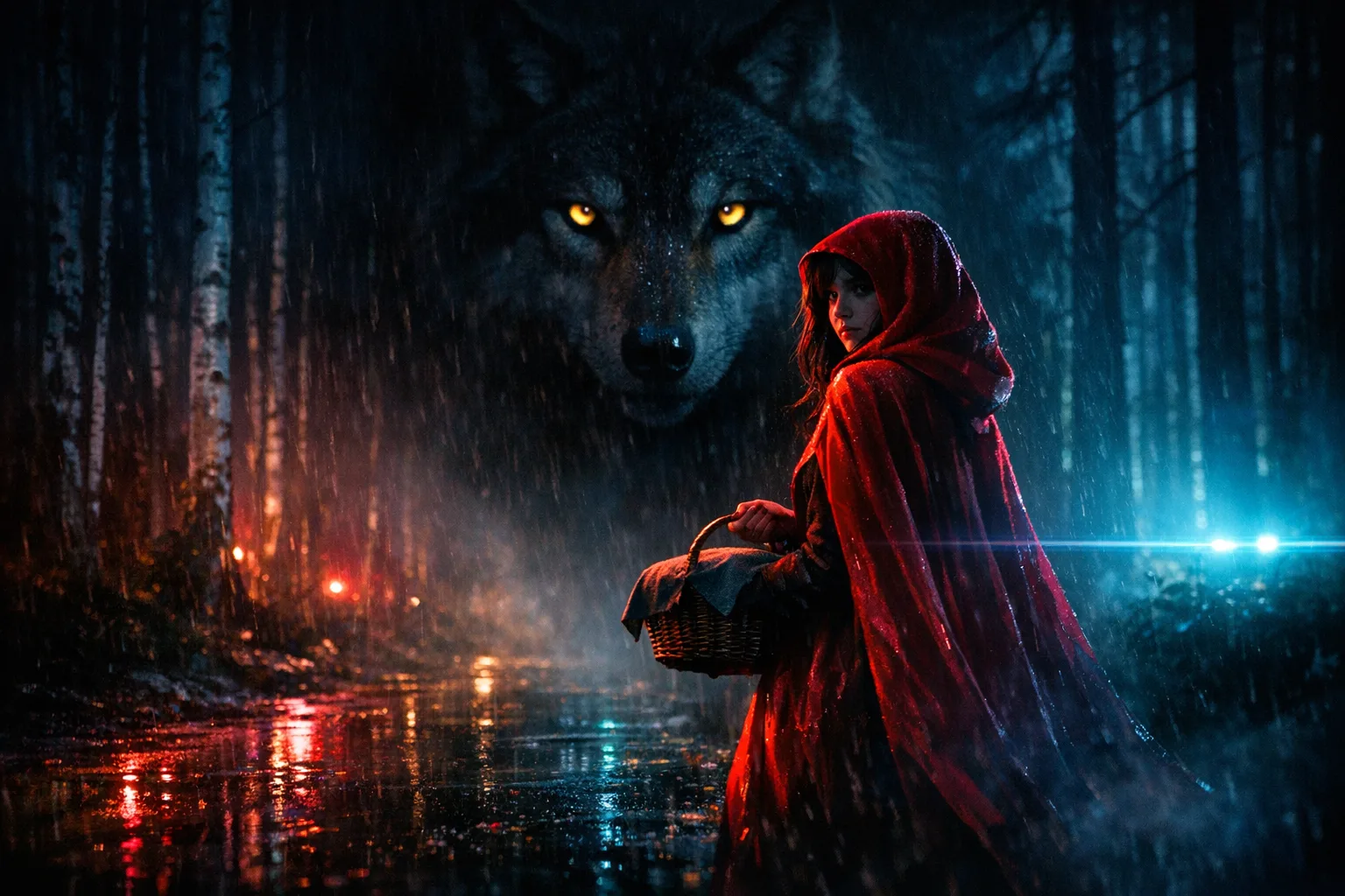 Little Red Riding Hood — Neon Noir: Modern anamorphic cinema, rain and coloured rim light