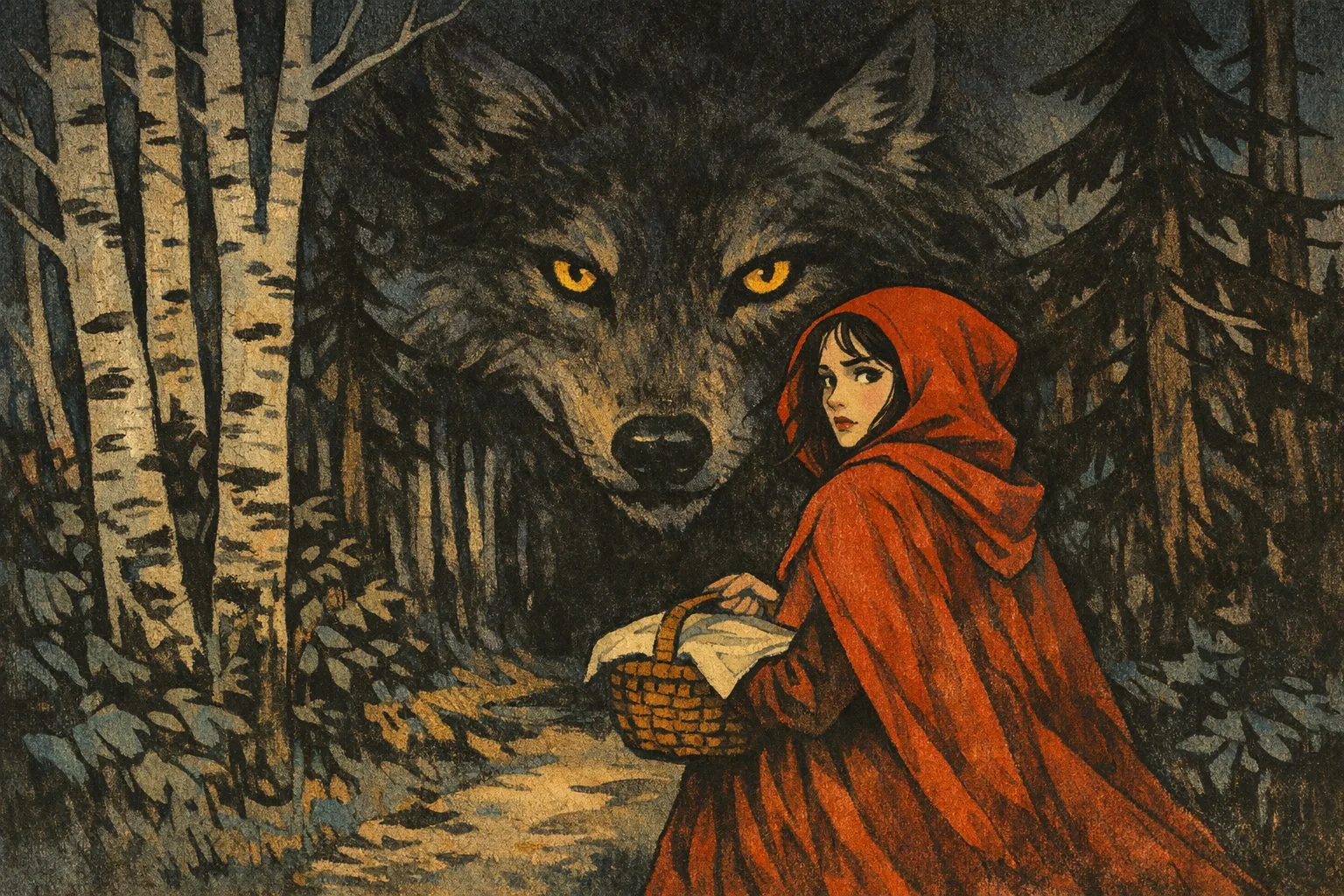 Little Red Riding Hood — Modern Storybook: Contemporary editorial illustration, gouache and ink