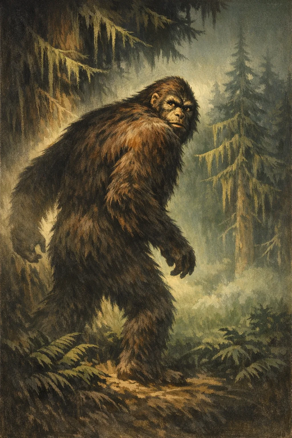 Sasquatch — Matinee Gouache: 1940s painted one-sheet, spotlight and deep shadow