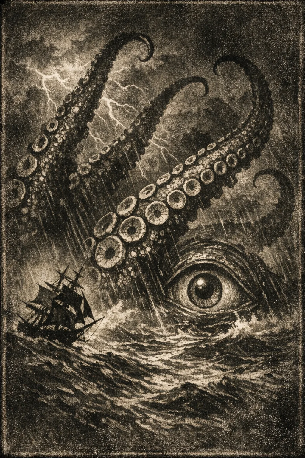 The Kraken — Expressionist 1922: German silent-era, hard shadow and warped architecture
