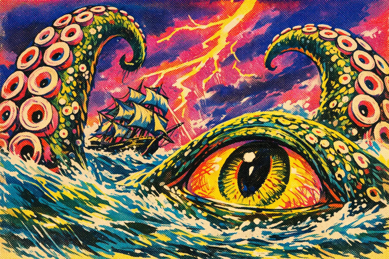 The Kraken — Drive-In Pulp: 1950s painted pulp cover, garish and kinetic