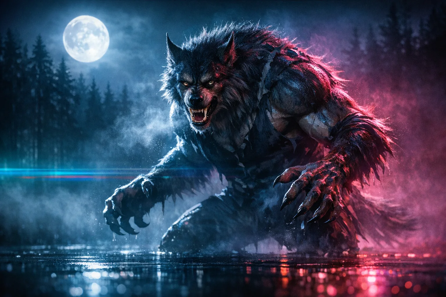 The Werewolf — Neon Noir: Modern anamorphic cinema, rain and coloured rim light
