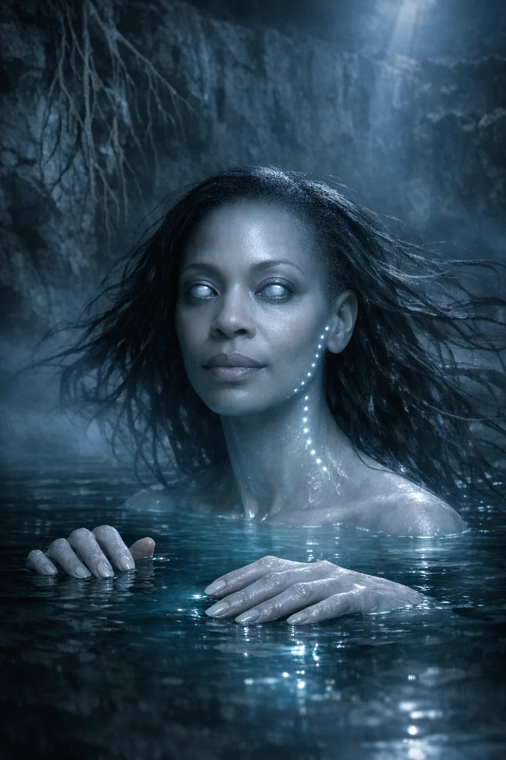 Imani rendered as The Black Water: Scales, phosphor light, black water