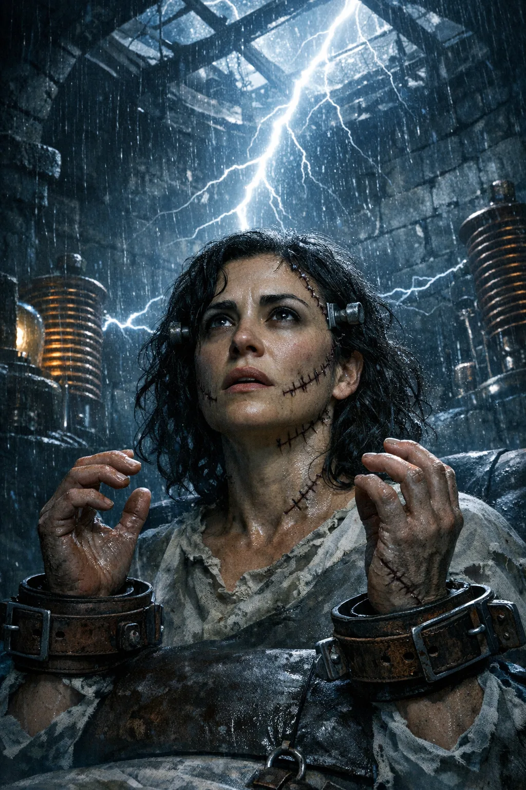Mara rendered as The Creation: Stitched, sallow, lightning tower