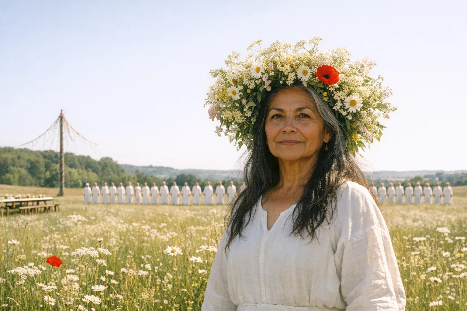 Rosa rendered as a Daylight Cult film still: You are the one they crowned