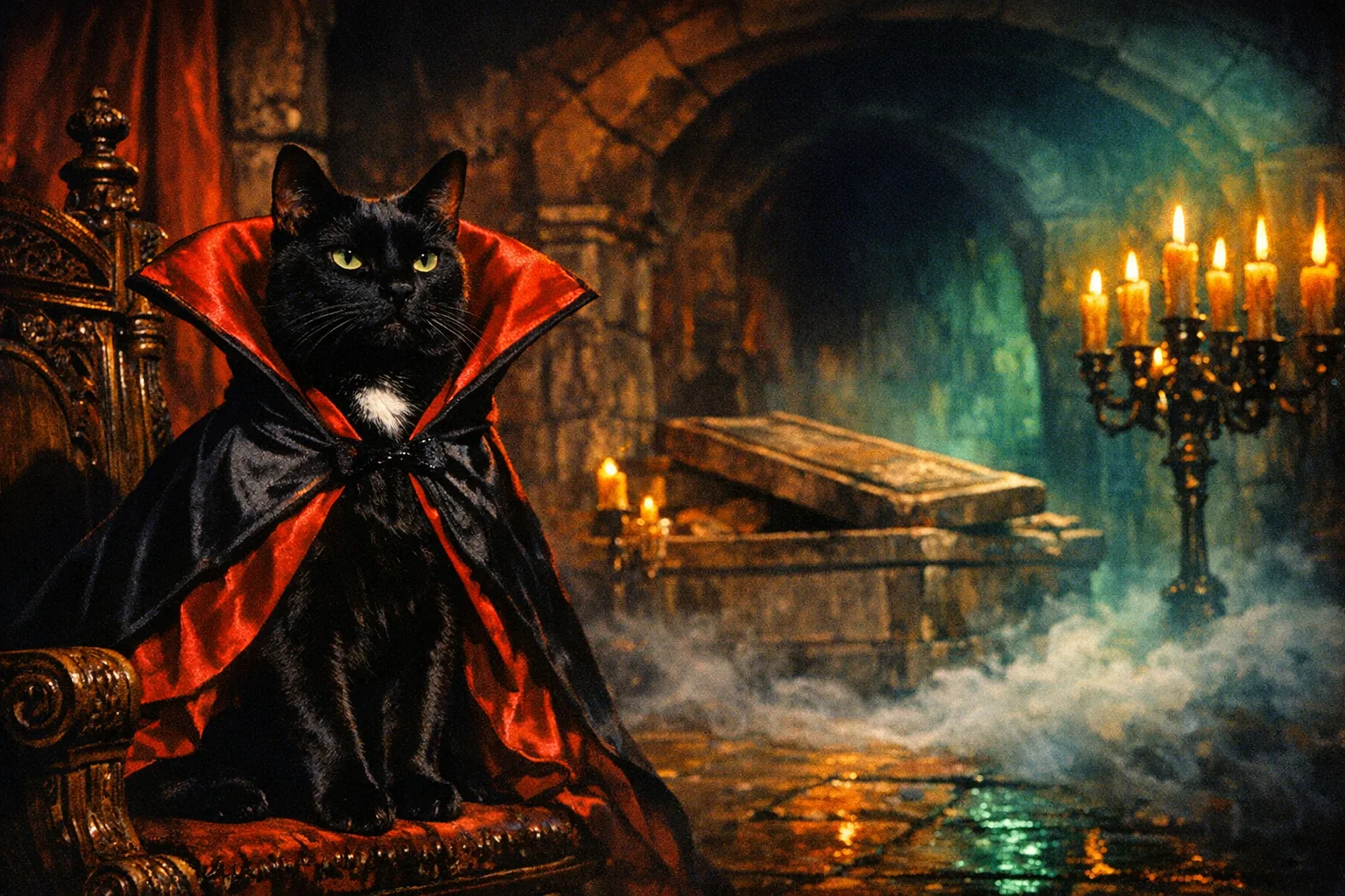 Nadia rendered as a Gothic Colour 1958 film still: They are the count, and this is their crypt