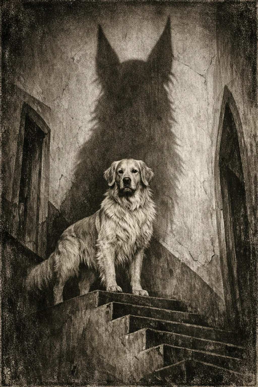 Rufus rendered as Nosferatu 1922: They are the shadow that climbs the stair
