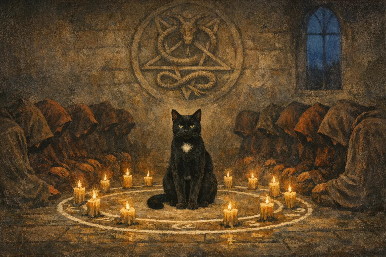 Nadia rendered as a Occult 1973 film still: They are the one the circle kneels to