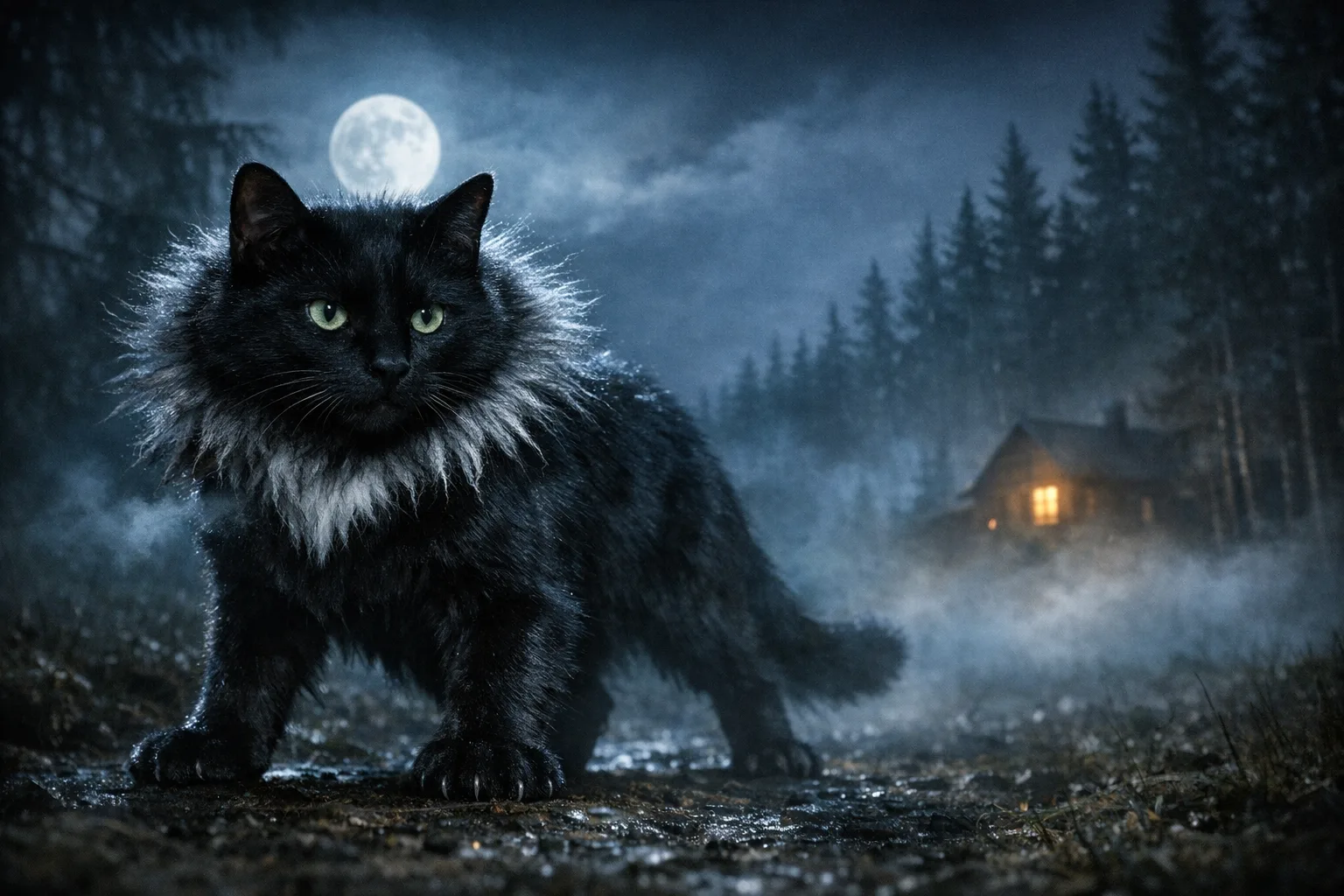 Nadia rendered as a The Werewolf film still: They are the change, under a full moon